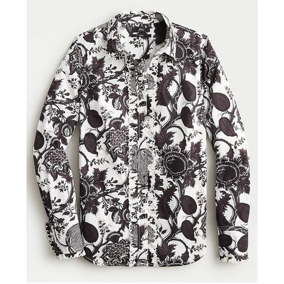 J. Crew Ruffled Slim Perfect Shirt in Ratti® Sunflower Floral Print Size 4 2252 - Picture 1 of 10